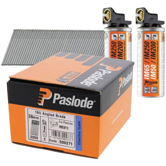 Paslode 38mm IM65a Galvanised Angled Brads Box of 2000 + 2 Fuel Cells PAS300271